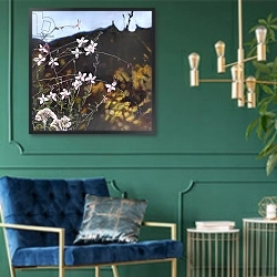 «Provencal garden I, 2014,» в интерьере гостиной с розовым диваном