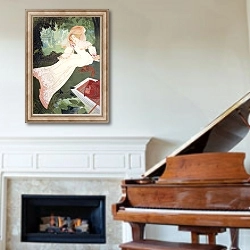 «An Elegant Lady with a Dog,» в интерьере классической гостиной над камином