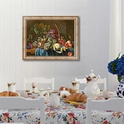 «Натюрморт с лимонами, гранатами и виноградом» в интерьере кухни в стиле прованс над столом с завтраком