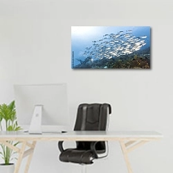 «Косяк рыб джек фиш» в интерьере офиса над рабочим местом