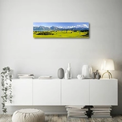 «Германия, Бавария. Альпийская панорама в Алгау» в интерьере стильной минималистичной гостиной в белом цвете