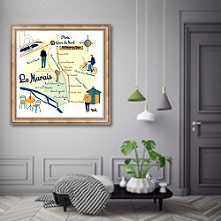 «Map of Le Marais, Paris» в интерьере коридора в классическом стиле
