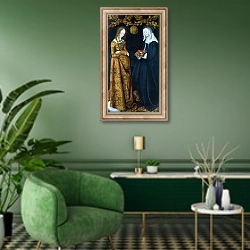 «Святые Кристина и Отилия» в интерьере гостиной в зеленых тонах