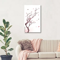 «Весенне цветение. Сакура» в интерьере современной светлой гостиной над диваном