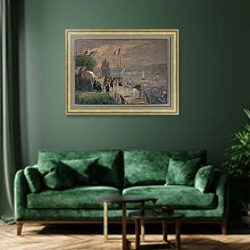 «Chateau Thierry, 1906» в интерьере зеленой гостиной над диваном