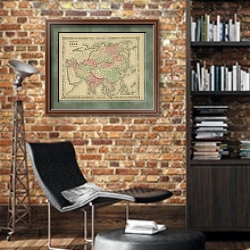 «Карта: Азия (в т.ч. азиатская часть России)» в интерьере кабинета в стиле лофт с кирпичными стенами