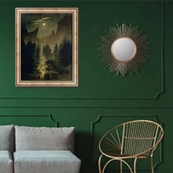 «Uttewalder Grund, c.1825» в интерьере классической гостиной с зеленой стеной над диваном