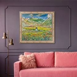 «Blooming Valley» в интерьере гостиной с розовым диваном
