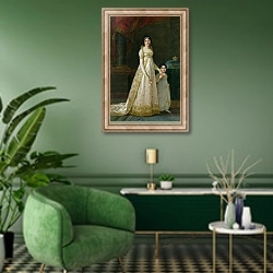 «Portrait of Marie-Julie Clary Queen of Naples with her daughter Zenaide Bonaparte 1807» в интерьере гостиной в зеленых тонах
