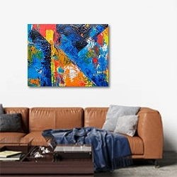 «Красочная диагональная абстракция» в интерьере современной гостиной над диваном
