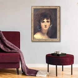 «Portrait of Sally Siddons» в интерьере гостиной в бордовых тонах