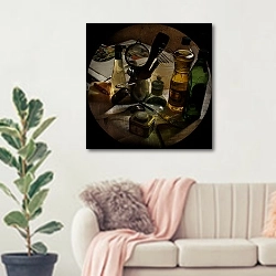 «фотонатюрморт с маслом» в интерьере современной светлой гостиной над диваном