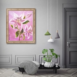 «Розовые лилии на розовом фоне» в интерьере коридора в классическом стиле