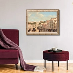 «Paseo del Prado, Madrid» в интерьере гостиной в бордовых тонах