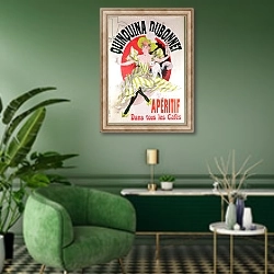 «Poster advertising 'Quinquina Dubonnet' aperitif, 1895» в интерьере гостиной в зеленых тонах