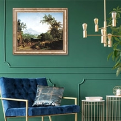 «Итальянский пейзаж. 1806» в интерьере в классическом стиле с зеленой стеной