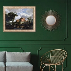«Руины замка Бредерод» в интерьере классической гостиной с зеленой стеной над диваном