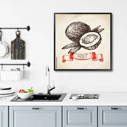 «Иллюстрация с кокосом» в интерьере кухни над мойкой