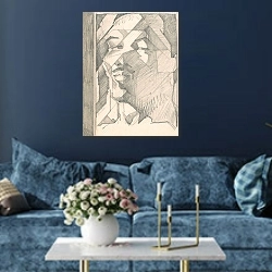 «Manshoofd met snor» в интерьере современной гостиной в синем цвете