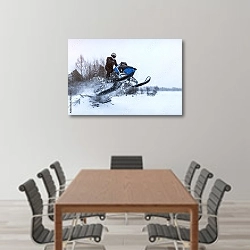 «Спортсмен прыгает на снегоходе» в интерьере конференц-зала над столом для переговоров
