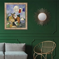 «The Conquest of the Air» в интерьере классической гостиной с зеленой стеной над диваном