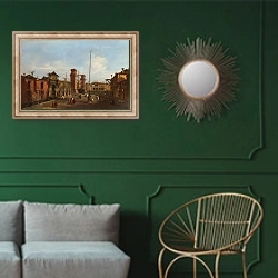 «Венеция - Арсенал» в интерьере классической гостиной с зеленой стеной над диваном