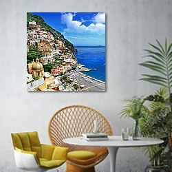 «Италия, Амальфитанское побережье, Позитано 2» в интерьере современной гостиной с желтым креслом