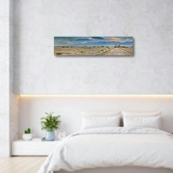 «Панорамный вид на саванну долины пустыни Арава, Израиль» в интерьере современной минималистичной спальни