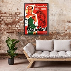 «Film Noir Poster - Fbi Girl» в интерьере гостиной в стиле лофт над диваном