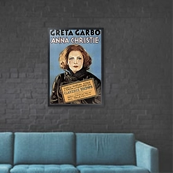 «Poster - Anna Christie» в интерьере в стиле лофт с черной кирпичной стеной
