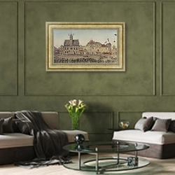 «Кортеж императора на ратушной площади в Компьене» в интерьере гостиной в оливковых тонах