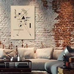 «Lithographie No. 1» в интерьере гостиной в стиле лофт с кирпичной стеной
