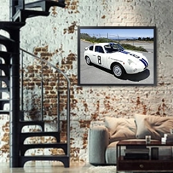 «Abarth Fiat 1000 Bialbero '1961» в интерьере двухярусной гостиной в стиле лофт с кирпичной стеной