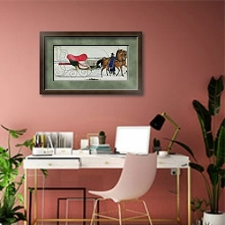 «Horse Drawn Sleigh 4» в интерьере современного кабинета в розовых тонах