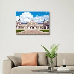 «Испания. Окрестности Мадрида. Королевский дворец в Аранхуэсе» в интерьере современной светлой гостиной над диваном