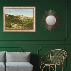 «Volterra, 1834 2» в интерьере классической гостиной с зеленой стеной над диваном