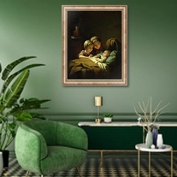 «The Three Sisters» в интерьере гостиной в зеленых тонах