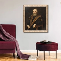 «Potrait of a Venetian noble» в интерьере гостиной в бордовых тонах