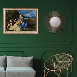 «Мадонна Альдобрандини 2» в интерьере классической гостиной с зеленой стеной над диваном