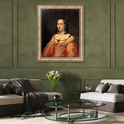 «Женский портрет 8» в интерьере гостиной в оливковых тонах