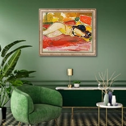 «Reclining Female Nude, 1912/13» в интерьере гостиной в зеленых тонах