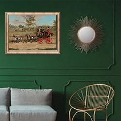 «The London to Hastings Royal Mail coach» в интерьере классической гостиной с зеленой стеной над диваном