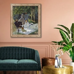 «Ланч на траве» в интерьере классической гостиной над диваном