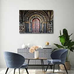 «Тяжелая дубовая дверь» в интерьере современной гостиной над комодом