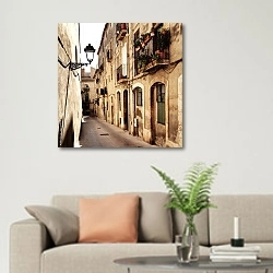 «Испания. Улица» в интерьере современной светлой гостиной над диваном