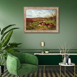 «In the Meadow» в интерьере гостиной в зеленых тонах