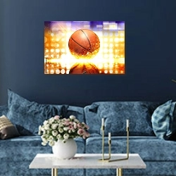 «Баскетбольный мяч 3» в интерьере современной гостиной в синем цвете