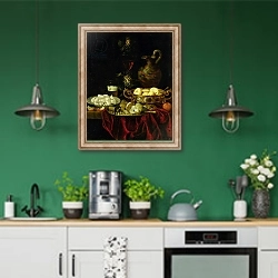 «Still Life 16» в интерьере кухни с зелеными стенами