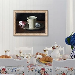 «Чашка воды и роза» в интерьере кухни в стиле прованс над столом с завтраком