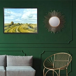«Burnham Norton Marshes, 2004» в интерьере классической гостиной с зеленой стеной над диваном